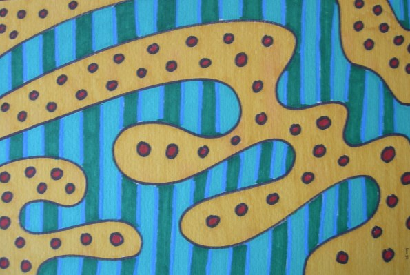 la toile 'verts' réalisation de Sylvie Thibault peinture feutre sur papier